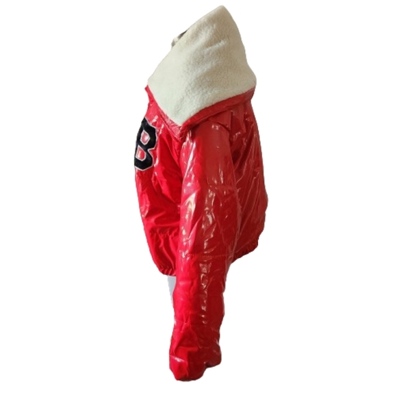 VARSITY STYLE PUFFER ☆ RED FAUX PATENT LEATHER ☆ SHERPA ☆ JACKET ☆ 2x ☆ NWT - Picture 5 of 7